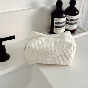 Cloud White Waffle Makeup Bag