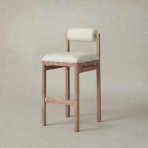 The Thayer Bar & Counter Stool - Pebbled Leather Swan Seat Italian Bouclé White Bolster