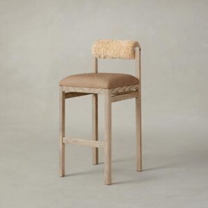 The Thayer Bar & Counter Stool - Tuscan Leather Camel Seat Shearling Toffee Bolster