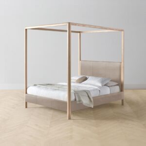 The Thompson Canopy Bed - Nubuck Leather Fawn