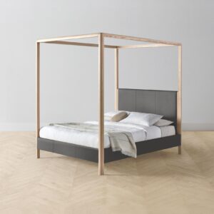 The Thompson Canopy Bed - Pebbled Leather Ash