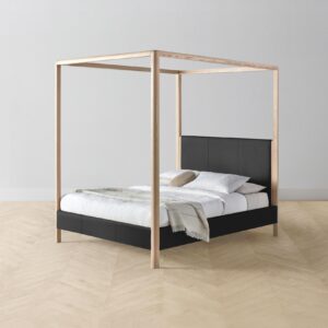 The Thompson Canopy Bed - Pebbled Leather Ink
