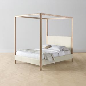 The Thompson Canopy Bed - Pebbled Leather Swan