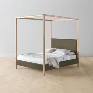 The Thompson Canopy Bed - Pebbled Leather Truffle
