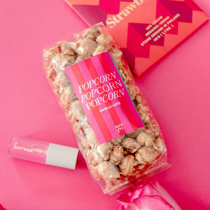 Large Vanilla Latte Popcorn Hot Pink Stripe